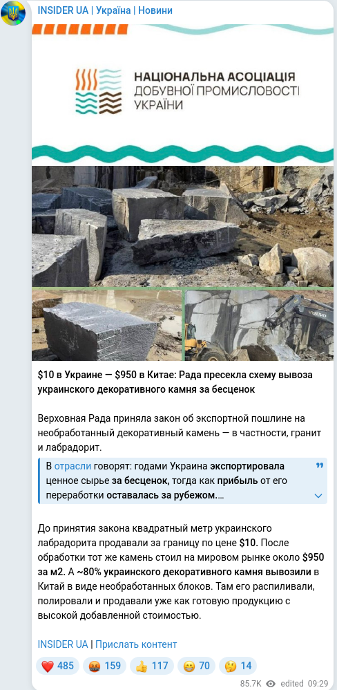 Скріншот Telegram-публікації