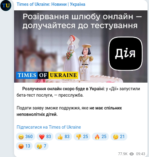 Telegram publication screenshot