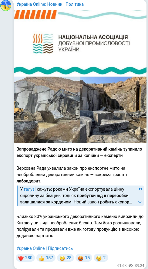 Telegram publication screenshot