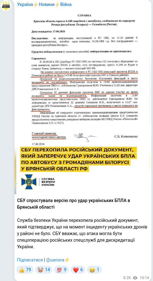 Скріншот Telegram-публікації