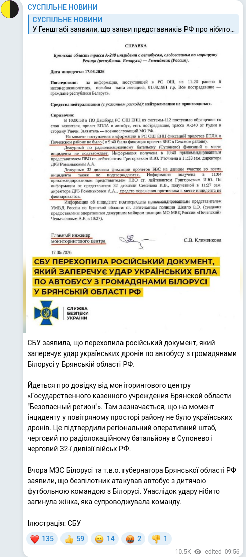 Telegram publication screenshot