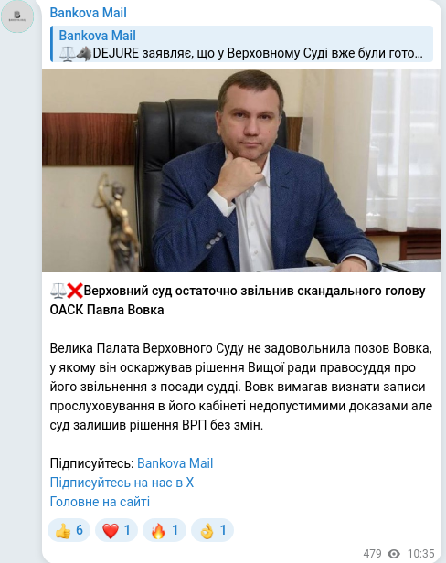 Скріншот Telegram-публікації
