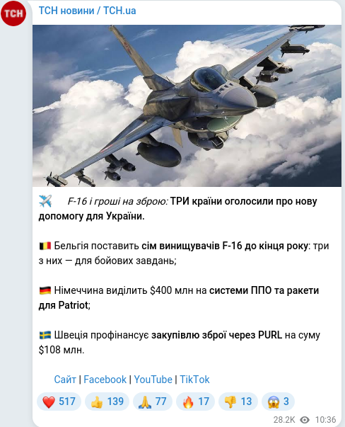 Скріншот Telegram-публікації