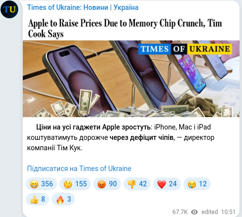 Скріншот Telegram-публікації