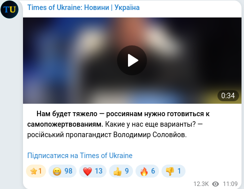 Скріншот Telegram-публікації