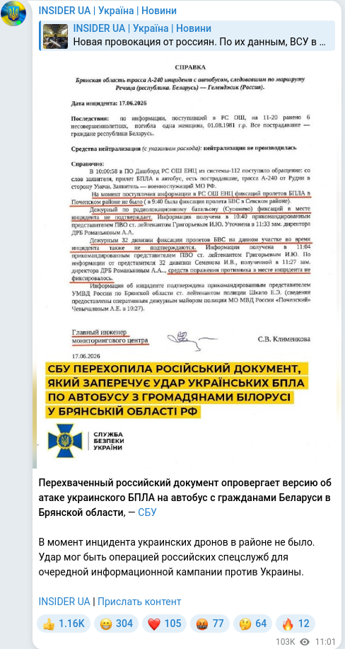 Telegram publication screenshot