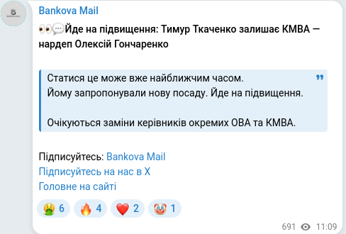 Скріншот Telegram-публікації