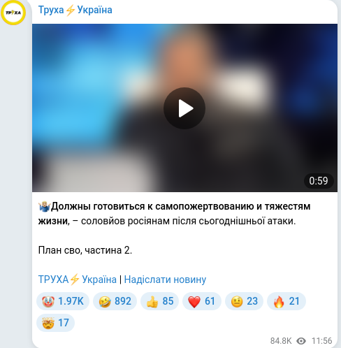Скріншот Telegram-публікації
