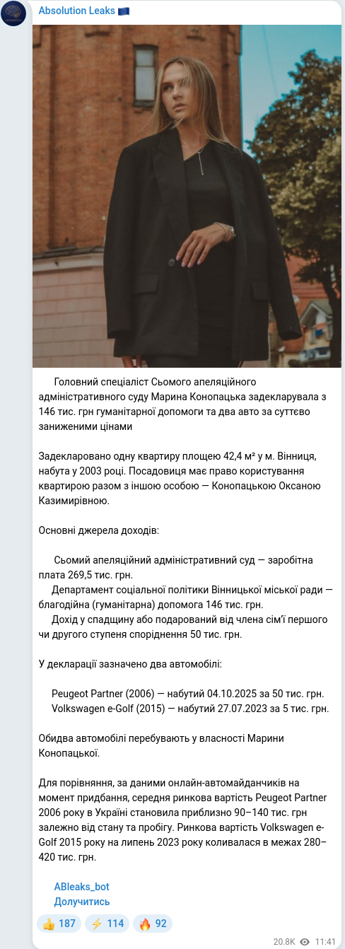 Telegram publication screenshot