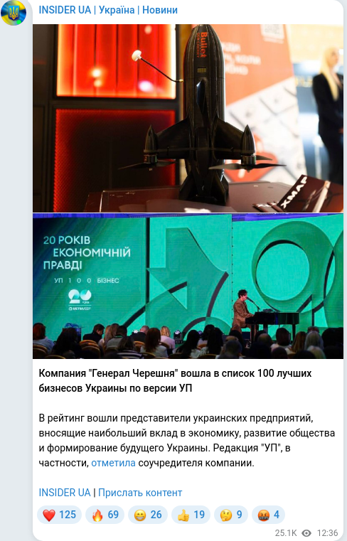 Скріншот Telegram-публікації