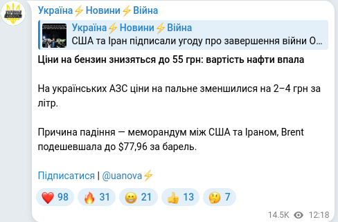 Скріншот Telegram-публікації
