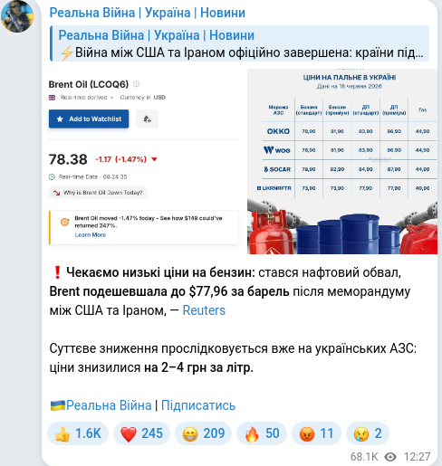 Telegram publication screenshot