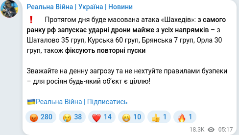 Скріншот Telegram-публікації