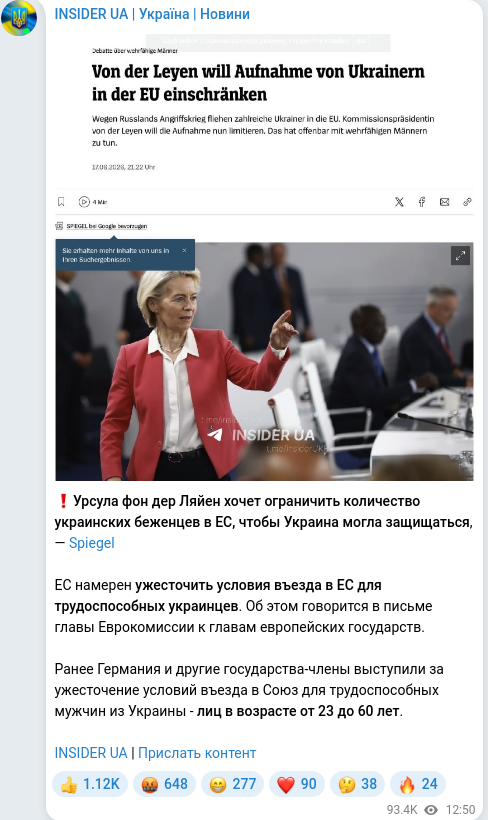 Скріншот Telegram-публікації