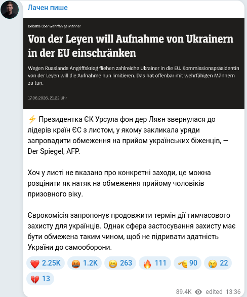 Скріншот Telegram-публікації