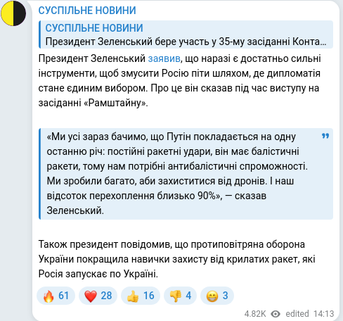 Скріншот Telegram-публікації