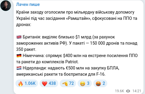 Скріншот Telegram-публікації