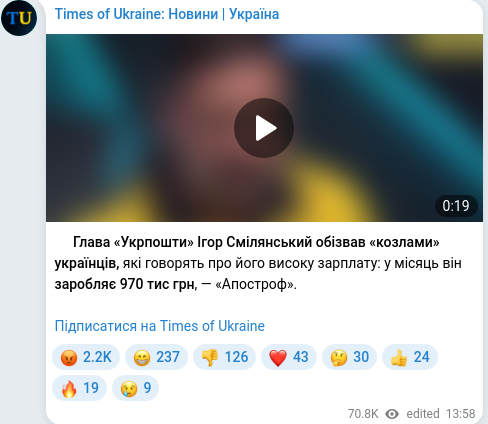 Скріншот Telegram-публікації