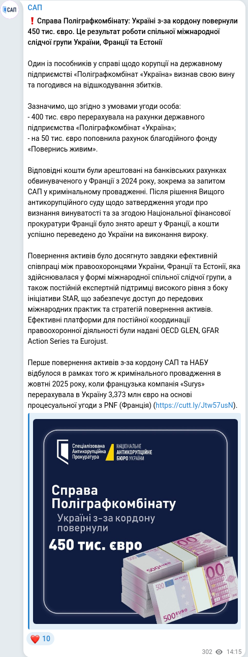 Скріншот Telegram-публікації