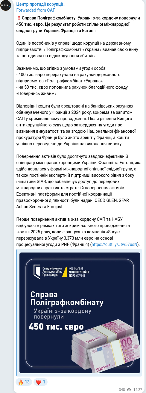 Telegram publication screenshot