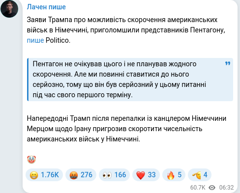 Скріншот Telegram-публікації
