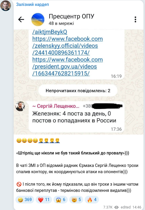 Скріншот Telegram-публікації