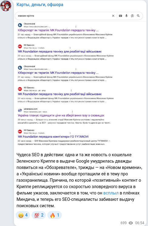 Telegram publication screenshot