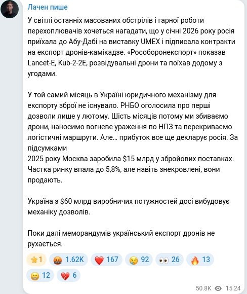 Скріншот Telegram-публікації