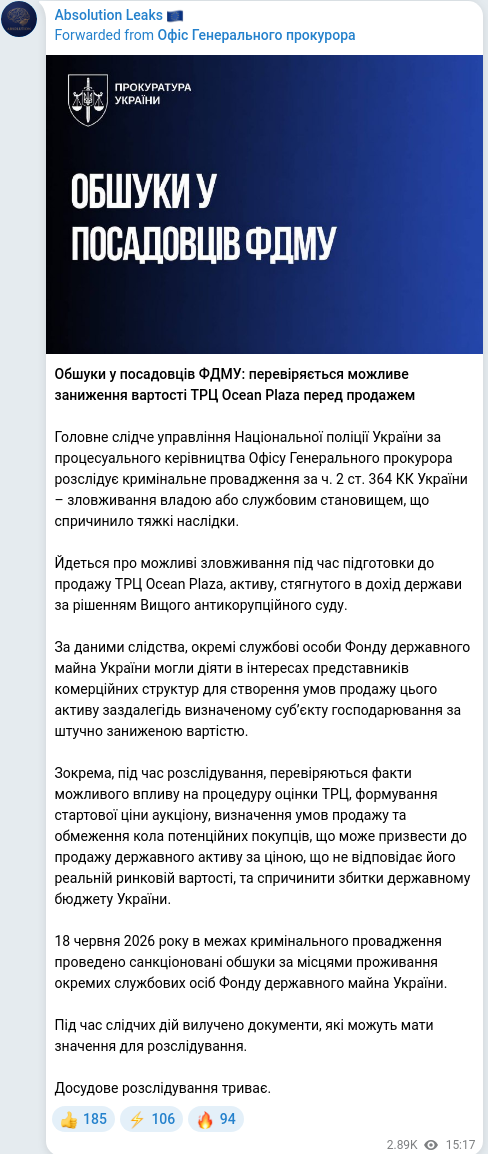 Telegram publication screenshot