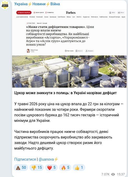 Скріншот Telegram-публікації