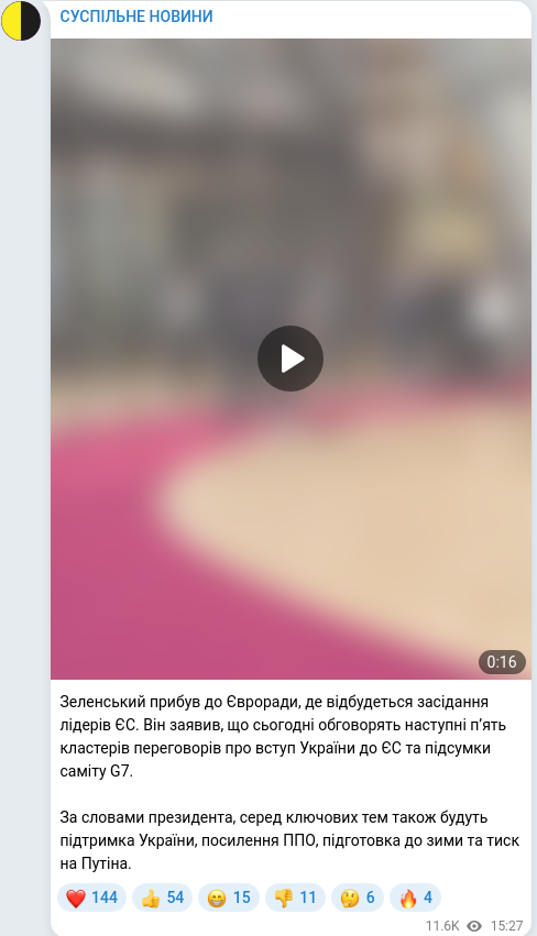 Скріншот Telegram-публікації