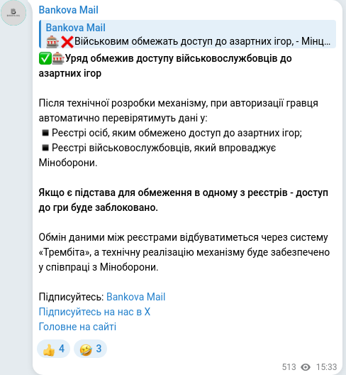 Скріншот Telegram-публікації
