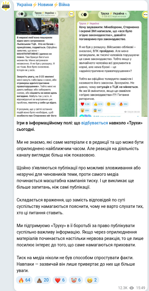 Скріншот Telegram-публікації