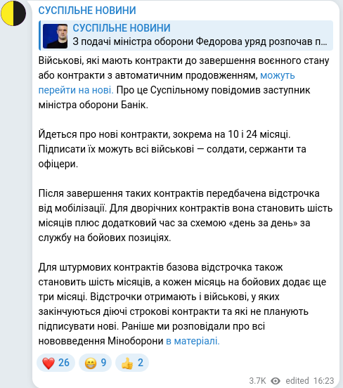 Скріншот Telegram-публікації