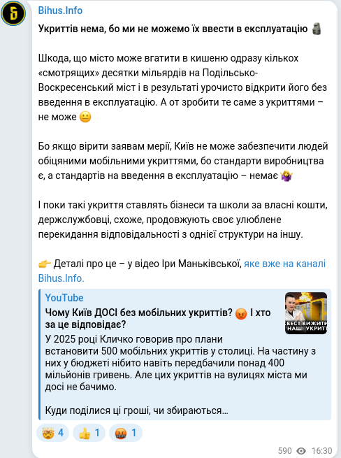 Скріншот Telegram-публікації
