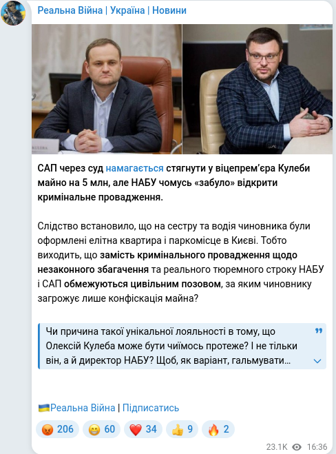 Скріншот Telegram-публікації