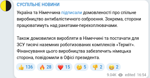 Скріншот Telegram-публікації