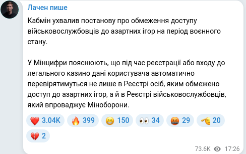 Telegram publication screenshot