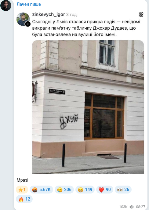 Скріншот Telegram-публікації