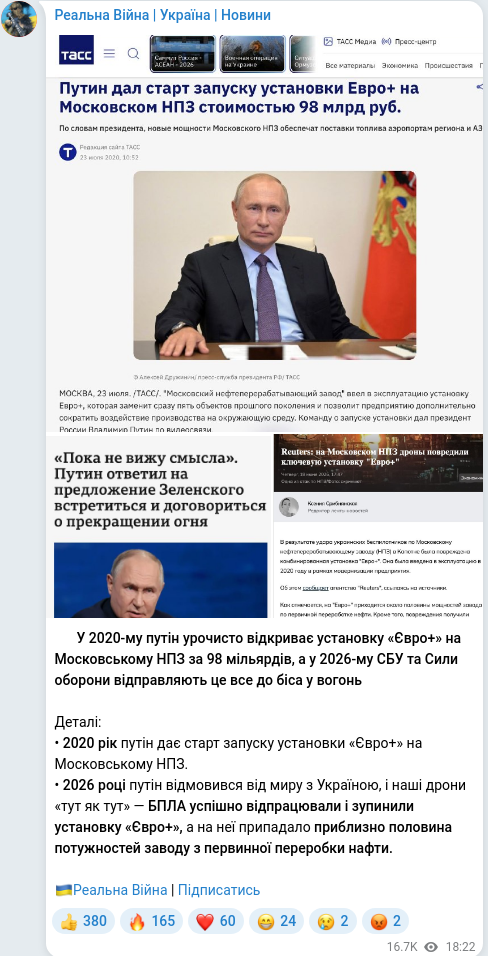 Скріншот Telegram-публікації