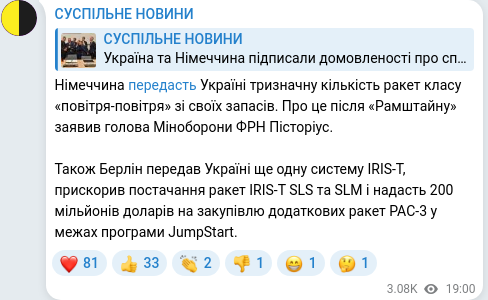 Скріншот Telegram-публікації
