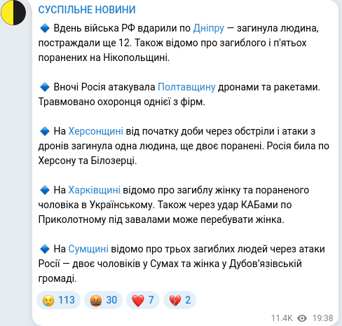 Скріншот Telegram-публікації