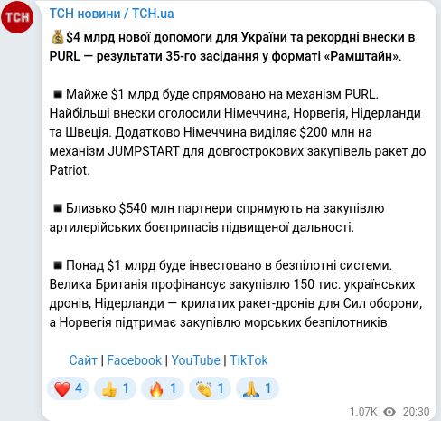 Скріншот Telegram-публікації
