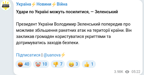 Скріншот Telegram-публікації