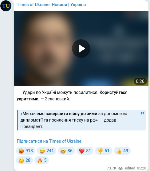 Скріншот Telegram-публікації