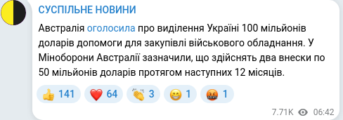 Скріншот Telegram-публікації