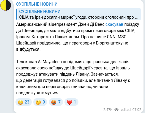 Скріншот Telegram-публікації