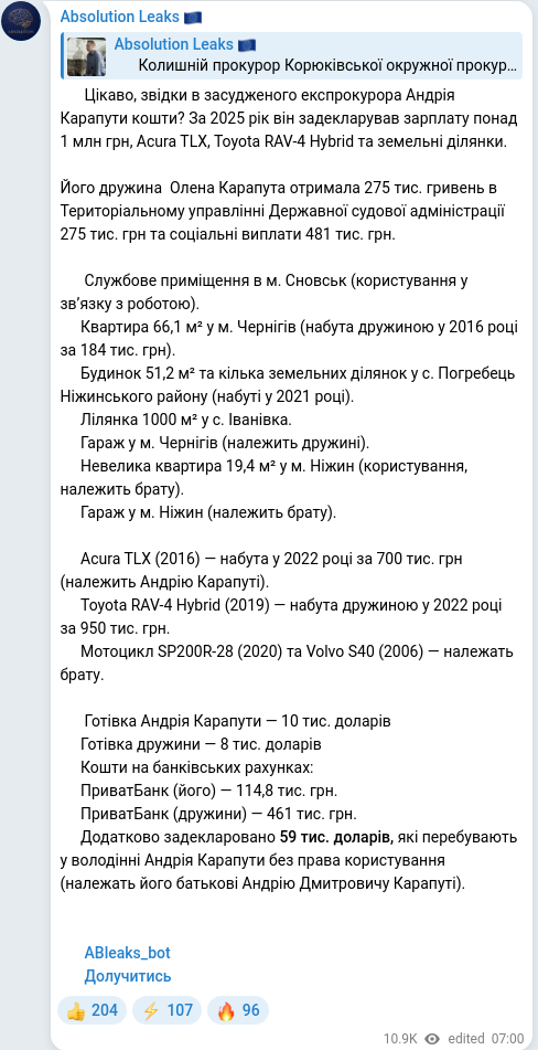 Telegram publication screenshot