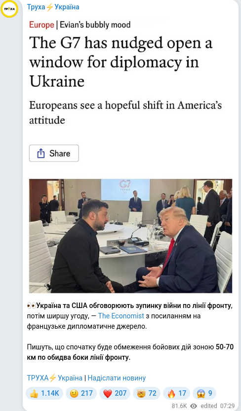 Скріншот Telegram-публікації