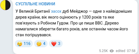 Скріншот Telegram-публікації